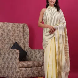 Shivanya Handicrafts Striped Pure Cotton Block Print Saree-image-92