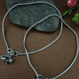 Sanjog German Silver Silver-Plated Ghungroo Beaded Oxidised Anklets-picture-40