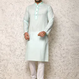 RANAK Men Solid Regular Straight Thread Work Above Knee Pure Cotton Kurta Set-picture-4