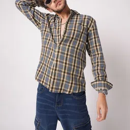 VASTRADO Classic Slim Fit Checked Cotton Casual Shirt-image-75