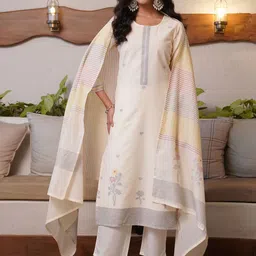 KALINI Women Ethnic Motifs Printed Regular Thread Work Kurta with Trousers & With Dupatta-33