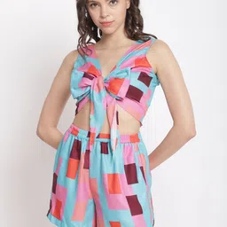 EROTISSCH Blue Colourblocked V-Neck Top With Short-image-77