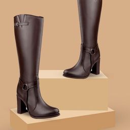Bxxy Women PU High-Top Pointed Toe Knee Length Handmade Sole Block Heels Cowboy Boots-image-71