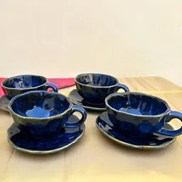 Divy Aarambh Stories Orange & Gold-Toned 8 Pieces Printed Ceramic Glossy Cups With Saucers-49