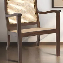 DZYN Furnitures Brown & Beige Wooden Cane Lounge Chair-image-42
