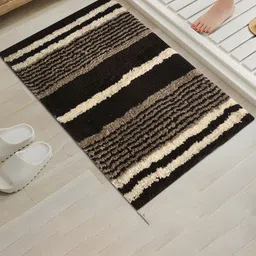 Aura White & Brown Striped Anti-Skid Bath Rugs-image-80