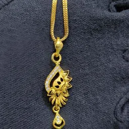 Anshenterpris Unisex Gold-Plated Stone Studded Contemporary Pendant with Chain-image-38