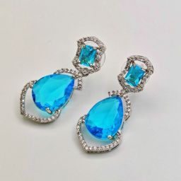 Gemron Jewel Rhodium-Plated American Diamond Contemporary Shapaed Drop Earrings-image-85