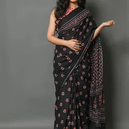Craft Musium Floral Pure Cotton Bagru Saree-image-20
