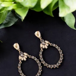 ANIKAS CREATION Gold-Plated Artificial Stones Studded Circular Shaped Drop Earrings-53