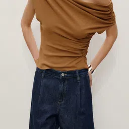 MANGO Women Pleated Mid-Rise Pure Cotton Relaxed Fit Denim Bermuda Shorts-image-48