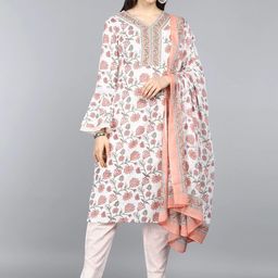 KALINI Women Floral Printed Regular Pure Cotton Kurta with Trousers & With Dupatta-image-51