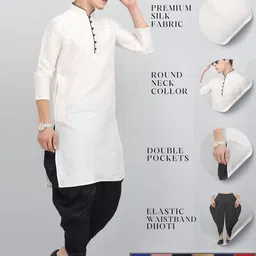 LEMONX Men Regular Dupion Silk Kurta with Dhoti Pants image 3