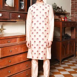 PATR Men Floral Embroidered Regular Kurta with Trousers-picture-31