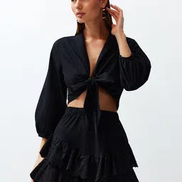 Trendyol Self Design Pure Cotton Midi Flared Skirt-image-69