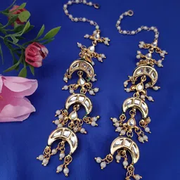Sanjog Gold Plated Kundan Stones Studded Teardrop Shaped Earchain-17