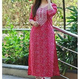 Women's Traditional Bandhej Kurti with Floral Print Pant Printed Kurta, Palazzo & Dupatta Set-image-5