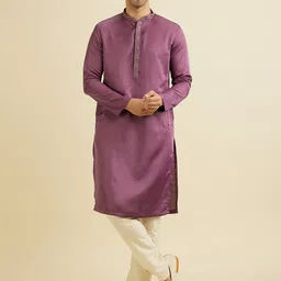 Manyavar Mandarin Collar Thread Work Straight Kurta with Trouser-image-35