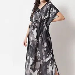 G4Girl Abstract Printed Satin Maxi Kaftan Nightdress-image-51
