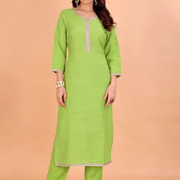 SANTOPERA DESIGNER Embroidered Zari Notch Neck Pure Cotton Straight Kurta with Trousers-44