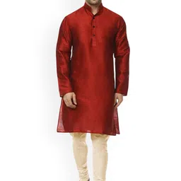 VEERA PARIDHAAN Men Regular Raw Silk Kurta with Trousers-picture-29