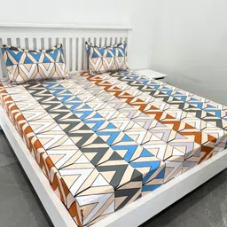 ohello Multicoloured Geometric 220 TC King Bedsheet with 2 Pillow Covers-21