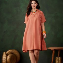 Sangria Linen Fit & Flare Knee Length Dress-image-26