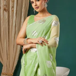 KALINI Green Pure Georgette Embellished Sarees-image-12