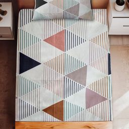 HARYANA HOOPS Multicoloured Geometric 220 TC Single Bedsheet with 1 Pillow Covers-1