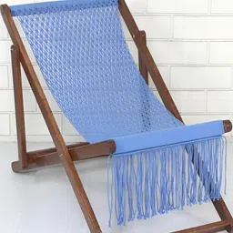 Shadowkart Blue & Brown Self-Design Wooden Folding Lounge Chair-16