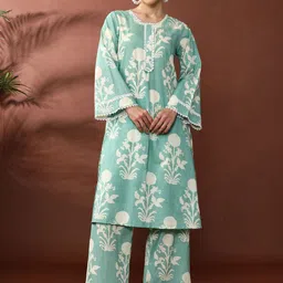 Anouk Floral Printed Round Neck Pure Cotton Straight Kurta With Palazzo-image-53