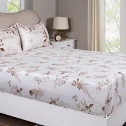 MASPAR White & Brown Printed 300 TC Cotton Queen Fitted Bedsheet Set 1.83 x 1.98 m-image-61