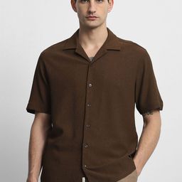 Mufti Men Relaxed Fit Textured Cuban Collar Casual Shirt-image-33