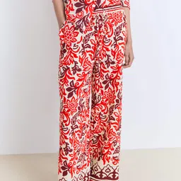 MANGO Women Floral Print Mid-Rise Flared Fit Wide Leg Trousers-image-93