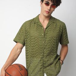VASTRADO Men Classic Cuban Collar Textured Cotton Oversized Casual Shirt-image-15
