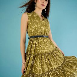 CORSICA Polka Dots Print Tiered A-Line Dress with Belt-picture-10