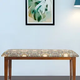 GLOBALLY INDIAN Brown & Grey Printed Wooden Cushioned Seat Bench-38