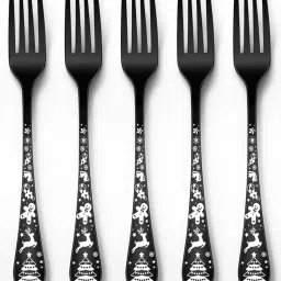 Christmas Theme Dinner Forks|Flatware for Dinner, Party, Camping|Charcoal Black Stainless Steel Cutlery Set-image-38