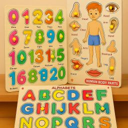 Wooden Alphabet, Numbers & Body Parts Puzzle Combo | 3-in-1 Kids Toy Set-image-96