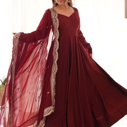 CULTISE QUEEN Women Embroidered Regular Pure Silk Kurta with Pyjamas & With Dupatta-image-49