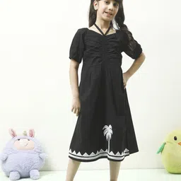 Athena Girl Bohemian Embroidered Tie-Up Neck Puff Sleeve Fit & Flare Dress-image-55