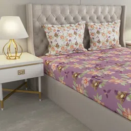 Raymond Home Purple & Pink Floral 110 TC Queen Bedsheet with 2 Pillow Covers-54