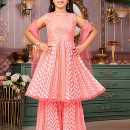 BAESD Girls Sequinnce Embellished Pleated Kurta With Palazzos & Dupatta-picture-2