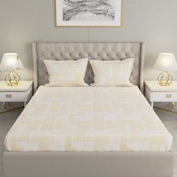 Raymond Home Yellow & White Geometric 200 TC Queen Bedsheet with 2 Pillow Covers-image-37
