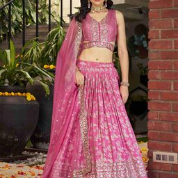 FABPIXEL Embroidered Sequinned Silk Semi-Stitched Lehenga & Unstitched Blouse With Dupatta-57