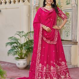 Aavisa Queency Embroidered Silk Ready to Wear Lehenga & Unstitched Blouse With Dupatta-picture-1