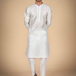Dulha Ghar Mandarin Collar Raw Silk Jacquard Straight Kurta With Trousers-image-92