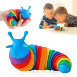 Kids Toy, Small Slug Fidget Toys,BabyToys,Clicky Sound MakingToy(19CM, Rainbow)-image-7