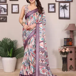 WEAREZEE Floral Zari Linen Blend Saree-image-80