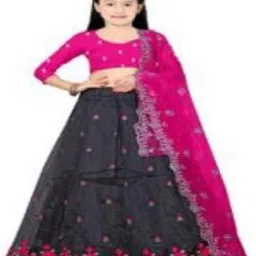 F Plus Fashion Girls Black Net Semi-Stitched Lehenga Choli-picture-16